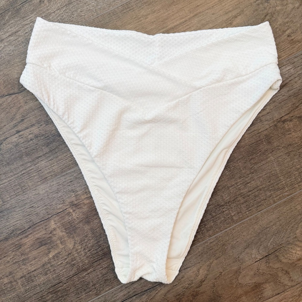 Aerie White Textured High Cut Cheeky Bikini Bottom V-Waist Womens XL Resortwear